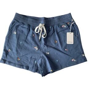 NWT PJ Salvage Women Large Blue Embroider Micro Floral Lounge Shorts Soft #6119
